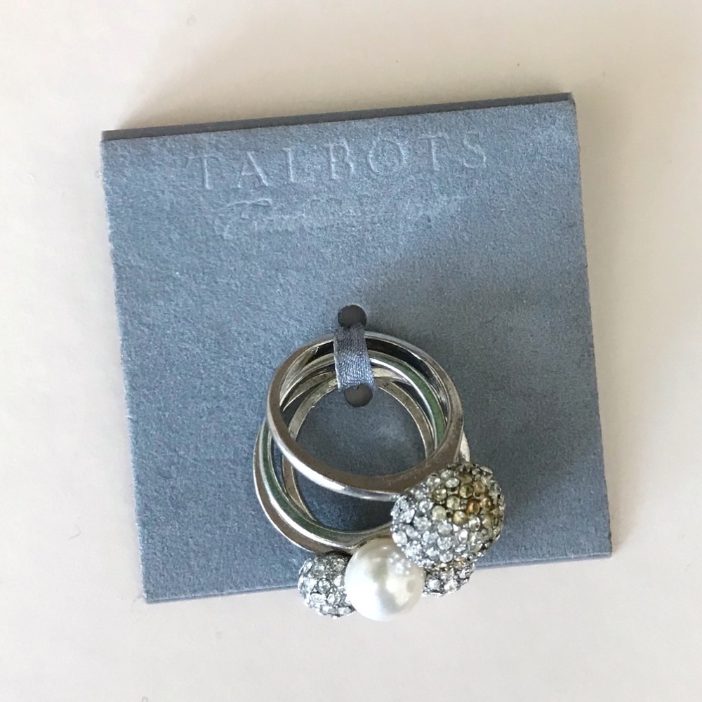 SOLD • Silver Talbots Disco & Pearl Ring Stack